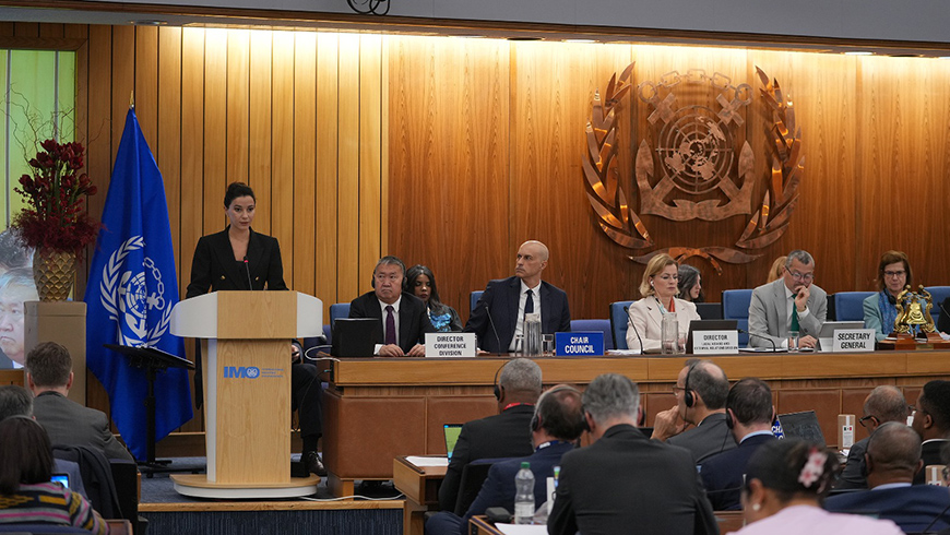 Mariami Kvirivshvili spricht auf der 34. Sitzung der UN-Organisation für maritime Angelegenheiten