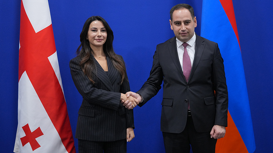 Mariam Kwirwischwili bespricht Zusammenarbeit im Bereich Transport und Energie mit dem armenischen Minister für territoriale Verwaltung und Infrastruktur