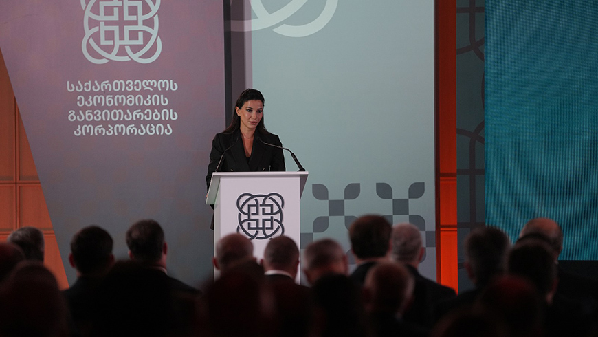 Mariam Kvirivishvili nimmt an der Präsentation der Georgischen Wirtschaftsentwicklungsgesellschaft teil